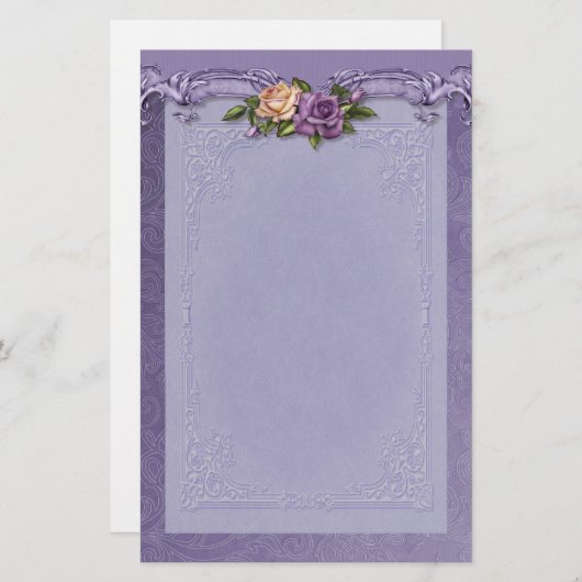 Damask en Rozen Paarse briefpapier (Voorkant / Achterkant)