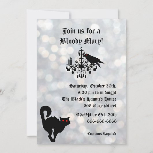 Damask en Sparkly Silver Halloween Invitation Kaart (Voorkant)
