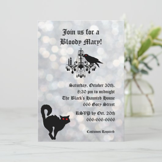 Damask en Sparkly Silver Halloween Invitation Kaart (Staand voorkant)