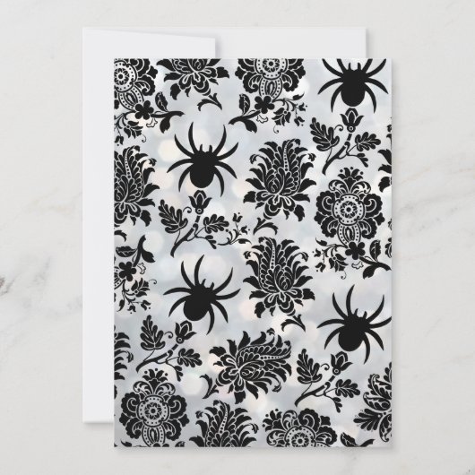 Damask en Sparkly Silver Halloween Invitation Kaart (Achterkant)