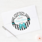  Damask en Stripes Blue Baby shower Ronde Sticker (Envelop)