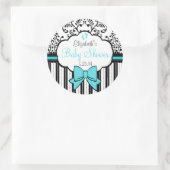  Damask en Stripes Blue Baby shower Ronde Sticker (Tas)
