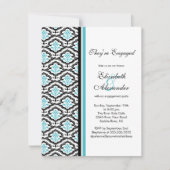 Damask Engagement Party Invitation turquoise blue Kaart (Voorkant)