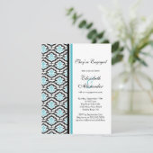 Damask Engagement Party Invitation turquoise blue Kaart (Staand voorkant)