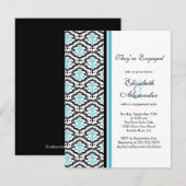 Damask Engagement Party Invitation turquoise blue Kaart (Voorkant / Achterkant)
