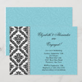 Damask Engagement Party nodigt blauw uit Kaart (Voorkant / Achterkant)