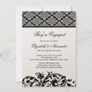 Damask Engagement Party - Uitnodiging zwart