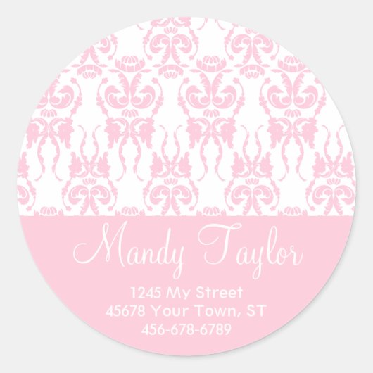 Damask Envelope Seal (Roze) Ronde Sticker (Voorkant)