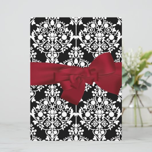 Damask Event Invitation Red groot Kaart (Staand voorkant)