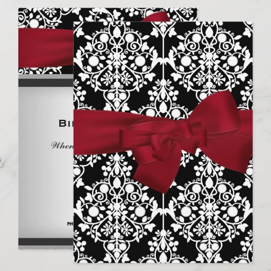 Damask Event Invitation Red groot Kaart (Voorkant / Achterkant)