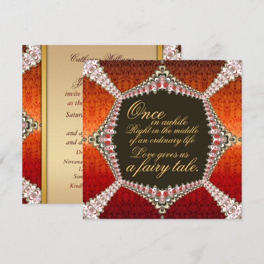 Damask Fairytale Lacy Wedding Invitation Kaart (Voorkant / Achterkant)