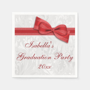 Damask & Faux Bow Girls Graduation Party Napkins Servetten