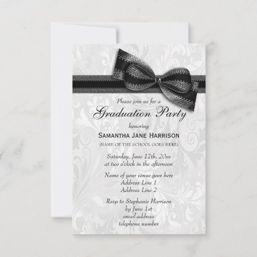 Damask & Faux Bow Meisjes Afstudeerfeest Kaart (Achterkant)