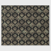 Damask Faux Champaigne Black Metallic Royal Floral Cadeaupapier (Vlak)