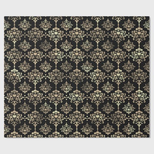 Damask Faux Champaigne Black Metallic Royal Floral Cadeaupapier (Vlak)