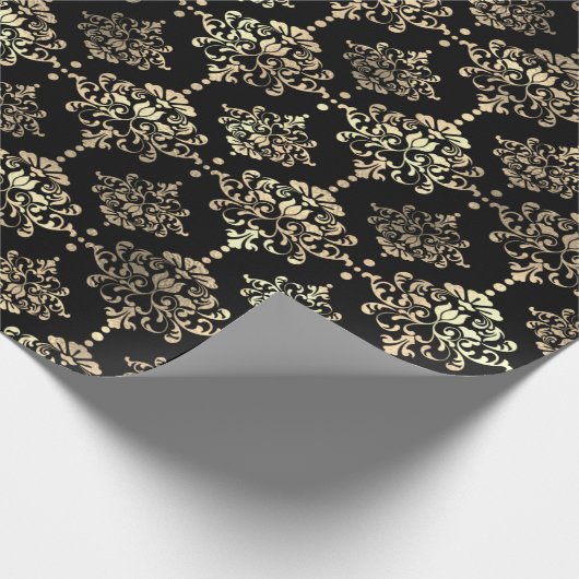 Damask Faux Champaigne Black Metallic Royal Floral Cadeaupapier (Hoek)