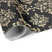 Damask Faux Champaigne Black Metallic Royal Floral Cadeaupapier (Rol Hoek)