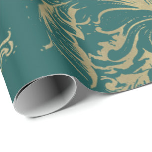 Damask Faux Gold Royal Metallic Blauwgroen Cottage Cadeaupapier