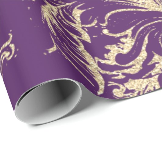 Damask Faux Gold Royal Paarse Antonietta Cottage Cadeaupapier (Rol Hoek)