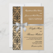 Damask Faux Silver Ribbon herfst Wedding Kaart (Voorkant)