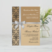 Damask Faux Silver Ribbon herfst Wedding Kaart (Staand voorkant)