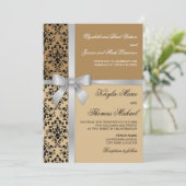 Damask Faux Silver Ribbon herfst Wedding Kaart (Staand voorkant)
