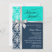 Damask Faux Silver Ribbon Navy Aqua Vrijgezellenfe Kaart (Voorkant)
