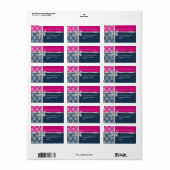 Damask Faux Silver Ribbon Navy Blue Fuchsia Etiket (Full Sheet)