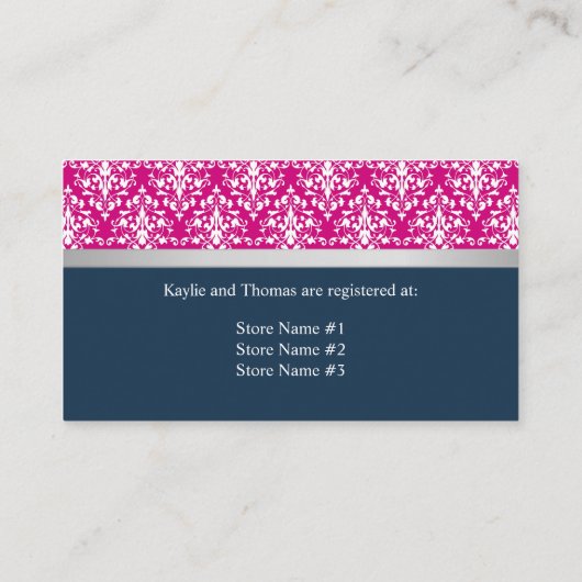 Damask Faux Silver Ribbon Navy Blue Fuchsia Informatiekaartje (Achterkant)