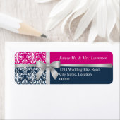 Damask Faux Silver Ribbon Navy Blue Fuchsia Label (Insitu)