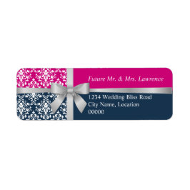 Damask Faux Silver Ribbon Navy Blue Fuchsia Label