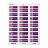 Damask Faux Silver Ribbon Navy Blue Fuchsia Label (Full Sheet)