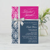Damask Faux Silver Ribbon Navy Pink Vrijgezellenfe Kaart (Staand voorkant)