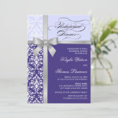 Damask Faux Silver Ribbon Paars Rehearsal Dinner Kaart (Staand voorkant)