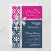Damask Faux Silver Ribbon Rehearsal Dinner Kaart (Voorkant)