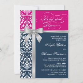 Damask Faux Silver Ribbon Rehearsal Dinner Kaart