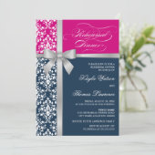 Damask Faux Silver Ribbon Rehearsal Dinner Kaart (Staand voorkant)