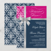 Damask Faux Silver Ribbon Rehearsal Dinner Kaart (Voorkant / Achterkant)