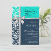 Damask Faux Silver Ribbon Rehearsal Dinner Kaart (Staand voorkant)