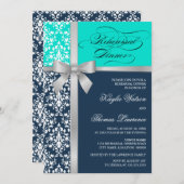 Damask Faux Silver Ribbon Rehearsal Dinner Kaart (Voorkant / Achterkant)