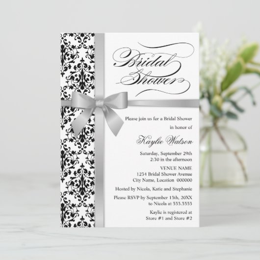 Damask Faux Silver Ribbon Vrijgezellenfeest Kaart (Staand voorkant)