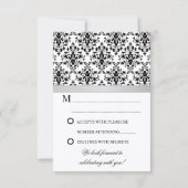 Damask Faux Silver Ribbon Wedding RSVP Kaart (Achterkant)
