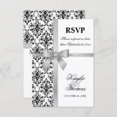 Damask Faux Silver Ribbon Wedding RSVP Kaart (Voorkant / Achterkant)