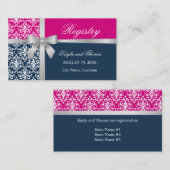 Damask Faux Sliver Ribbon Navy Blue Fuchsia Insert Visitekaartje (Voorkant / Achterkant)
