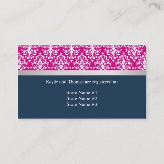 Damask Faux Sliver Ribbon Navy Blue Fuchsia Insert Visitekaartje (Achterkant)