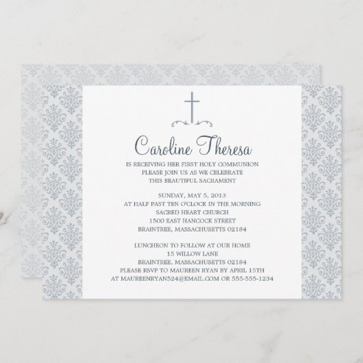 Damask First Communie Kaart (Voorkant / Achterkant)