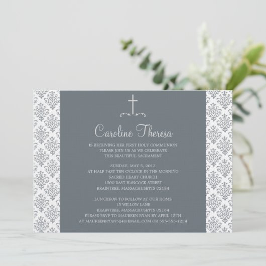 Damask First Communie Kaart (Staand voorkant)