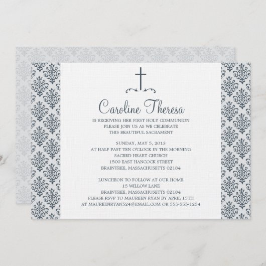 Damask First Communie Kaart (Voorkant / Achterkant)
