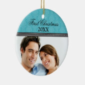 Damask First Kerstbruiloft Ornament (aqua) (Rechts)