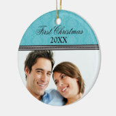 Damask First Kerstbruiloft Ornament (aqua) (Links)